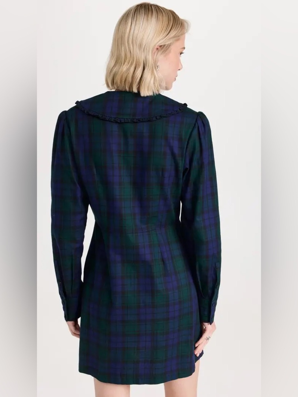 Hill House The Hazel Dress Blackwatch Tartan Plaid Cotton Ruffle Mini Medium - Picture 2 of 8